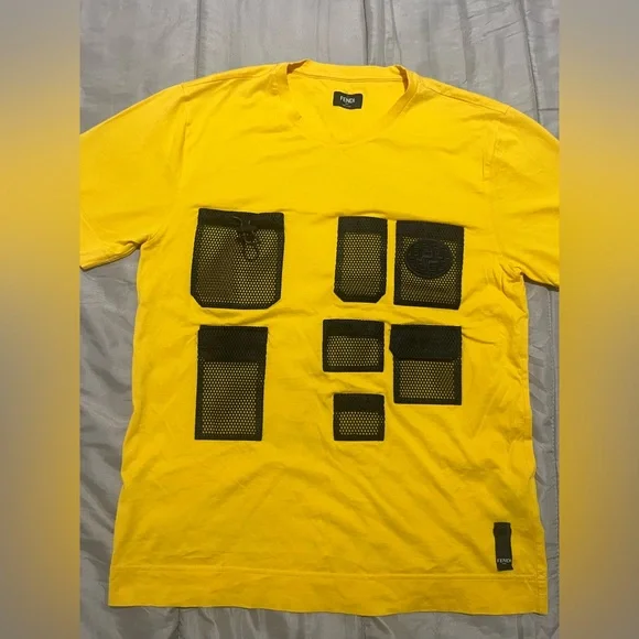 FENDI Oversized Mesh Pocket T-Shirt - Yellow